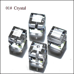 Прозрачный Имитация Австрийские кристаллические шарики, класс AAA, граненые, кубические, прозрачные, 8x8x8 мм (размер в пределах диапазона погрешностей 0.5~1 мм), отверстие : 0.9~1.6 мм