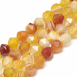 Banded Agate Natural Striped Agate/Banded Agate Beads Strands, Faceted, Dyed, Round, 7.5~8x7~8x7~8mm, Hole: 1mm, about 45pcs/14.6 inch
