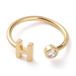 Letter H Brass Micro Pave Clear Cubic Zirconia Cuff Rings, Open Rings, Long-Lasting Plated, Real 18K Gold Plated, Letter.H, US Size 6, Inner Diameter: 17mm