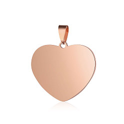 Rose Gold 201 Stainless Steel Stamping Blank Tag Pendants, Manual Polishing, Heart, Rose Gold, 30.5x25x2mm, Hole: 3.5x7mm