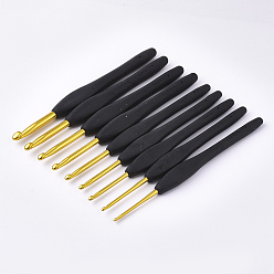 Черный Алюминий крючки, с ручкой TPR, чёрные, 147x13x10 мм, штифт: 2.0 мм / 2.5 мм / 3 мм / 3.5 мм / 4 мм / 4.5 мм / 5 мм / 5.5 мм / 6 мм, 9 шт / комплект