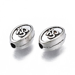 Antique Silver Tibetan Style Alloy Beads, Cadmium Free & Lead Free, Oval with Ohm/Aum, Antique Silver, 8x5x4mm, Hole: 1.5mm, about 1810pcs/1000g