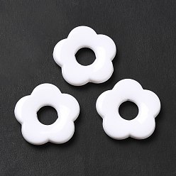 White Opaque Acrylic Bead Frames, Flower, White, 26x26.5x5mm, Hole: 1.6mm, 8mm Inner Diameter, about 240pcs/500g