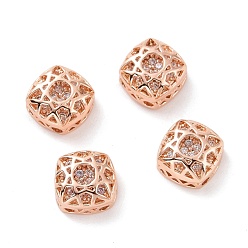 Clear Eco-friendly Brass Cubic Zirconia Multi-Strand Links, Cadmium Free & Lead Free, Square, Rose Gold, Clear, 8x8x5mm, Hole: 1.2mm