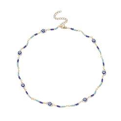 Colorful Brass Evil Eye & Glass Beaded Chain Necklace, Colorful, 15.75 inch(40cm)