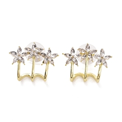 Light Gold Crystal Rhinestone Triple Trees Stud Earrings, Alloy Stud Earrings for Women, Light Gold, 19x24x8mm, Pin: 1mm