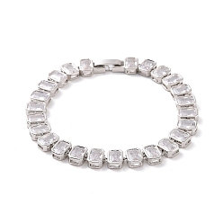 Platine Bracelet de tennis en zircone cubique transparente, bracelet chaîne à maillons rectangulaires en laiton pour femme, platine, 6-7/8 pouce (17.5 cm)