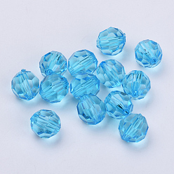 Bleu Ciel Foncé Perles acryliques transparentes, facette, ronde, bleu profond du ciel, 6x5.5mm, trou: 1.3 mm, environ 4200 pcs / 500 g