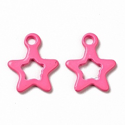 Hot Pink Spray Painted 201 Stainless Steel Charms, Star Charms, Hot Pink, 10.5x9x1mm, Hole: 1.2mm