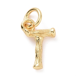 Letter T Brass Pendants, with Jump Ring, Golden, Letter Charm, Letter T, 12x7.5x2mm, Hole: 3mm