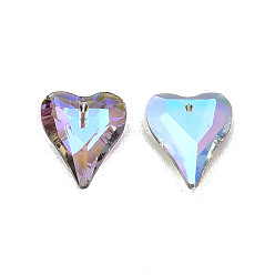Lila Electroplate colgantes de cristal facetado, corazón, lila, 17.5x14.5x5.5 mm, agujero: 1.4 mm