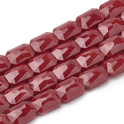Red Opaque Solid Color Glass Beads Strands, Faceted, Rectangle Octagon, Red, 14x10x7mm, Hole: 1mm, about 25pcs/strand, 113.97 inch(35.5cm)