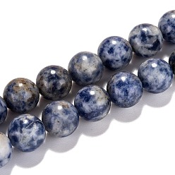 Bleu Bleuet Perles de pierres fines , jaspe tache bleue naturelle, ronde, bleuet, 4mm, Trou: 0.8mm, Environ 87 pcs/chapelet, 15 pouce