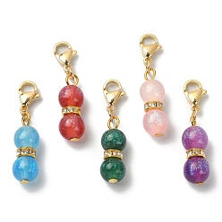 Couleur Mélangete Décorations pendantes rondes en résine, avec perles d'espacement en strass en fer et fermoirs mousquetons en acier inoxydable, couleur mixte, 304mm