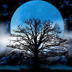 Dodger Blue DIY Moon & Tree Pattern 5D Diamond Painting Kits, Including Waterproof Painting Canvas, Rhinestones, Diamond Sticky Pen, Plastic Tray Plate and Glue Clay, Dodger Blue, Canvas: 250x250mm