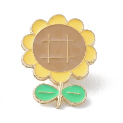 Marrón Alfiler de esmalte de girasol, lindo pin de broche de aleación de esmalte para bolsas de ropa, dorado, marrón, 28.5x22.5x10 mm, pin: 1 mm