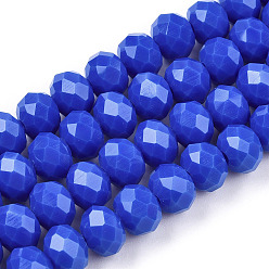 Bleu Royal Perles de verre opaques de couleur unie, facette, rondelle, bleu royal, 6x5mm, Trou: 1mm, Environ 85~88 pcs/chapelet, 16.1~16.5 pouce (41~42 cm)
