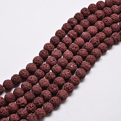 Темно-Красный Круглые бусины из натурального камня лавы, окрашенные, темно-красный, 10 мм, отверстие : 1 мм, около 38 шт / нитка, 15.7 дюйм