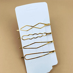 Oro Pasadores de pelo de hierro simples, accesorios para el cabello para niñas mujeres, lazo y onda y rombo y lágrima, dorado, 70x10 mm, 4 PC / sistema