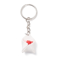 Platinum Heart Bouquet Keychain, Valentine's Day Polymer Clay Pendant Keychain, with 304 Stainless Steel Findings, Platinum, 8.1cm