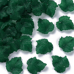 Vert Foncé Pendentifs en acrylique givré transparent thème automne, feuille d'érable, vert foncé, 24x22.5x3mm, Trou: 1mm, environ962 pcs / 500 g