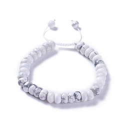 Howlite Bracelets de perles tressés howlite naturels réglables, avec cordon en nylon, 2 pouces ~ 2-1/2 pouces (5.2~6.6 cm)