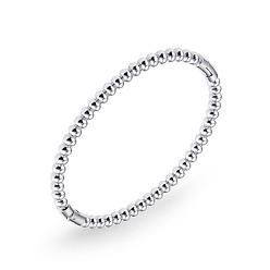 Stainless Steel Color 304 Stainless Steel Round Beaded Hinged Bangle, Stainless Steel Color, Inner Diameter: 1-7/8~2-1/4 inch(4.85~5.8cm)