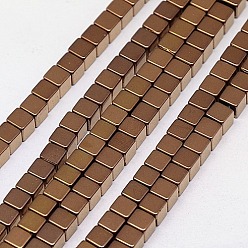 Copper Plated Electroplate Non-magnetic Synthetic Hematite Beads Strands, Cube, Grade A, Copper Plated, 4x4x4mm, Hole: 1mm, about 91pcs/strand, 16 inch
