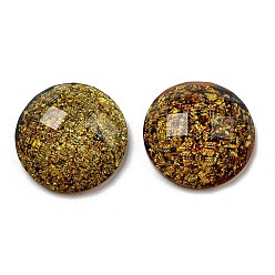 Verge D'or Cabochons transparents en résine époxy, avec des feuilles d'or, facette, demi-tour, verge d'or, 21x6.5~7mm
