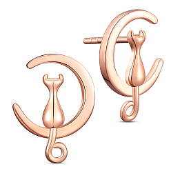 Розовое Золото Серьги-гвоздики 925 из стерлингового серебра с уникальным дизайном shegrace, серьги-кольца, с котенком и луной, розовое золото , 18.14x13 мм