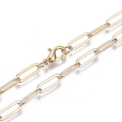 Real 18K Gold Plated Brass Paperclip Chains, Drawn Elongated Cable Chains Necklace Making, with Lobster Claw Clasps, Real 18K Gold Plated, 18.11 inch(46cm) long, Link: 12x4mm, Jump Ring: 5x1mm