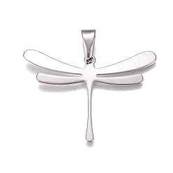 Stainless Steel Color 304 Stainless Steel Pendants, Dragonfly, Stainless Steel Color, 32x45x1mm, Hole: 10x4.5mm