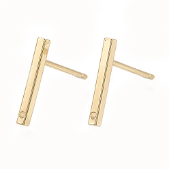 Real 18K Gold Plated Brass Stud Earring Findings, with Loop, Rectangle, Real 18K Gold Plated, 12.5x1.5mm, Hole: 0.8mm, pin: 0.7mm