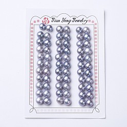 Slate Blue Natural Cultured Freshwater Pearl Beads, Half Drilled, Round, Slate Blue, 7~8x6.5~7mm, Hole: 1mm