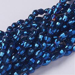 Bleu Perles en verre electroplate, de couleur plaquée ab , ovale à facettes, bleu, 6x4mm, Trou: 1mm, Environ 67~68 pcs/chapelet