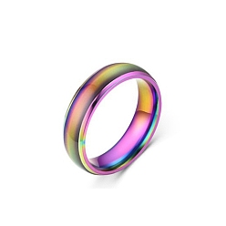 Rainbow Color Mood Ring, Temperature Change Color Emotion Feeling Stainless Steel Plain Ring for Women, Rainbow Color, US Size 11(20.6mm)