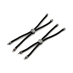 Black Half Finished Twisted Milan Rope Slider Bracelets, with Rack Plating Brass Cord Ends & Open Loop, Cadmium Free & Lead Free, for Connector Charm Bracelet Making, Gunmetal, Black, 222~230x3mm