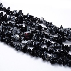 Obsidiana Copo de Nieve Copo de nieve natural de cuentas de obsidiana hebras, patatas fritas, 5~8x5~8 mm, agujero: 1 mm, alrededor de 31.5 pulgada