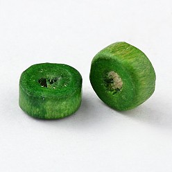 Green Natural Maple Wood Beads, Lead Free, Flat Round, Dyed, Green, 6x3mm, Hole: 2mm, about 14772pcs/1000g