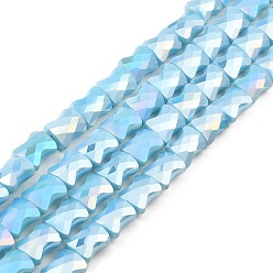 Светло-Голубой Нити стеклянных бусин Ab цветной пластины, граненая бамбуковая палка, Небесно-голубой, 10.5~11x8x5 мм, отверстие : 1.4 мм, около 60 шт / нитка, 24.41~25.20'' (62~64 см)