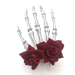 Flower Halloween Skeleton Hands with Rose Plastic Alligator Hair Clips, for Bar Masquerade Decoration, 150x100mm