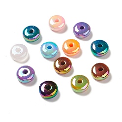 Mixed Color UV Plating Opaque Rainbow Iridescent Acrylic Beads, Flat Round, Mixed Color, 16x7mm, Hole: 3.7mm
