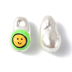Lime Shell Enamel Beads, Oval with Smiling Face, Lime, 21~21.5x12.5~13x12mm, Hole: 1~1.2mm