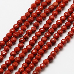 Jaspe Rouge Jaspe rouge naturel brins de perles, ronde à facettes, 2mm, Trou: 0.8mm, Environ 190 pcs/chapelet, 16 pouce