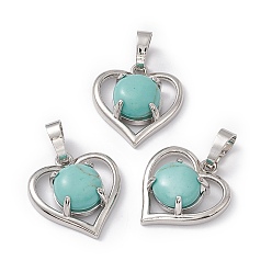 Synthetic Turquoise Synthetic Turquoise Pendants, Heart Charms, with Platinum Tone Brass Findings, Cadmium Free & Nickel Free & Lead Free, 21.5x19.5x7.5~8mm, Hole: 7.5x5mm