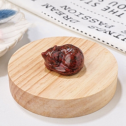 Jaspe Sésame Décorations d'affichage en jaspe de sésame rouge naturel, figurine en pierre d'énergie reiki, chat qui dort, 33.5x39x23.5mm