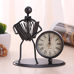 Negro Reloj de hierro antiguo con adornos de acordeón., para la decoración de escritorio de la oficina en casa, negro, 135x130 mm