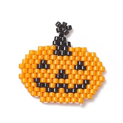Pumpkin Handmade Japanese Seed Loom Pattern Seed Beads, Halloween Theme Pendants, Dark Orange, Pumpkin Pattern, 23x24x1.8mm, Hole: 1.6mm