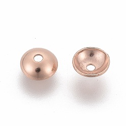 Or Rose 201 caps d'acier inoxydable, ronde, or rose, 6x2mm, Trou: 0.5mm