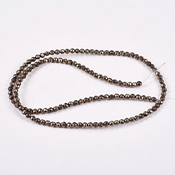 Pyrite Natural Pyrite Beads Strands, Round, Faceted, 4mm, Hole: 0.5mm, about 104pcs/strand, 15.35 inch